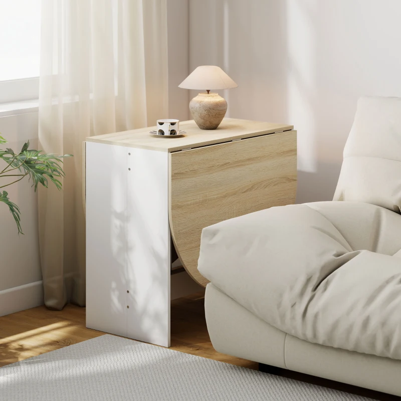 HOMCOM Table à manger pliante, table pliante cuisine ovale jusqu'à 6 personnes, pour petits espaces, salle à manger, bois naturel