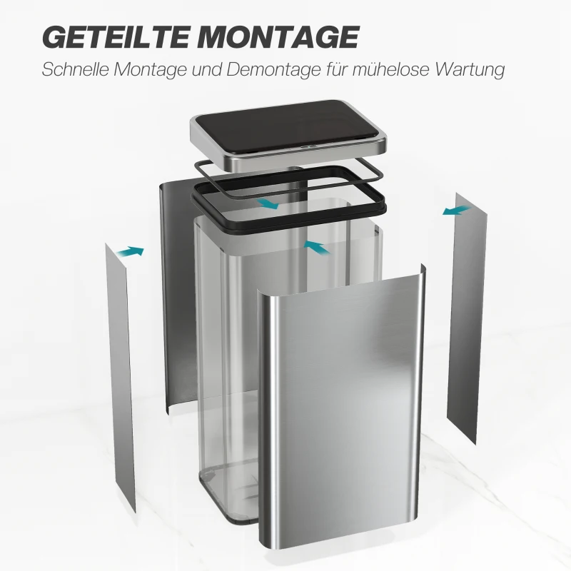 HOMCOM Sensor Mülleimer 50L Edelstahl Automatischer Mülleimer mit Soft-Close-Deckel Bewegungssensor 35,5 x 26 x 67 cm Silber