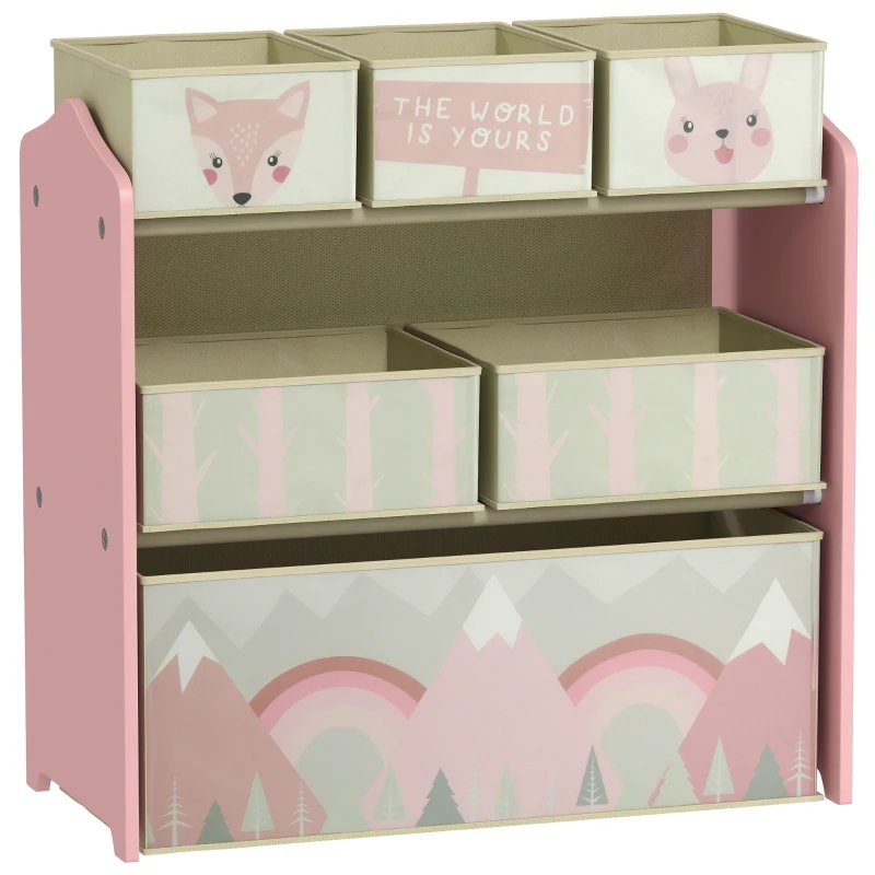 ZONEKIZ Meuble de rangement enfant avec 6 boîtes amovibles en tissu non tissé Organisateur de jouets, étagère 63L x 30l x 66H cm
