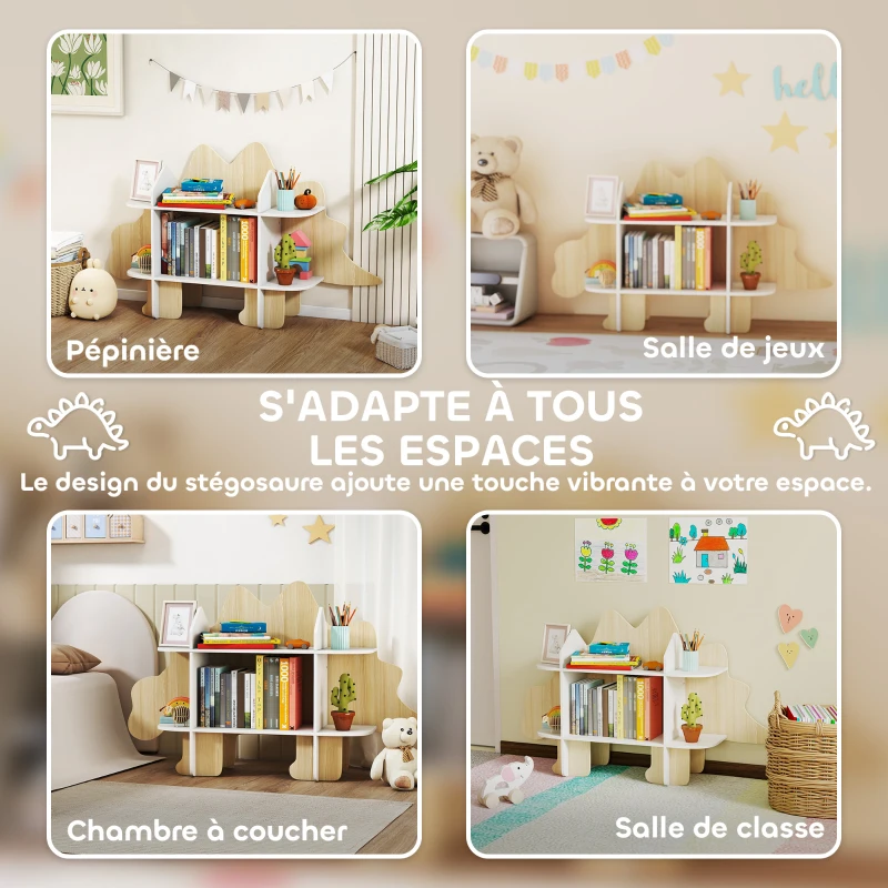AIYAPLAY Bibliothèque enfant meuble de rangement pour jouets et livres 6 compartiments 120x28x72,2cm bois naturel