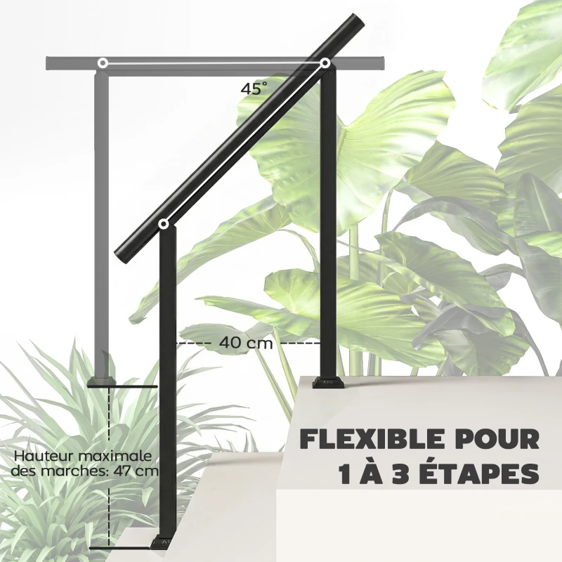 Outsunny Rampe d'Escalier Extérieure pour 1 à 3 Marches, Main Courante Escalier en Métal avec Kit d'Installation, Noir