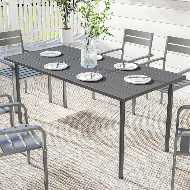 Outsunny Table de jardin pour 6 personnes, 165 x 80 cm, table à manger extérieure rectangulaire avec plateau à lattes en métal