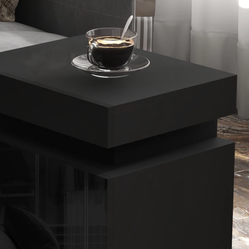 HOMCOM Table de chevet table de nuit lumière LED RVB panneau haute brillance avec 2 tiroirs pour salon chambre à coucher noir