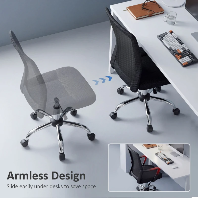 Vinsetto Krzesło Biurowe do Biurka, Regulowane Wysokościowo, Siatka, 43 cm x 58 cm x 100 cm, Czarne