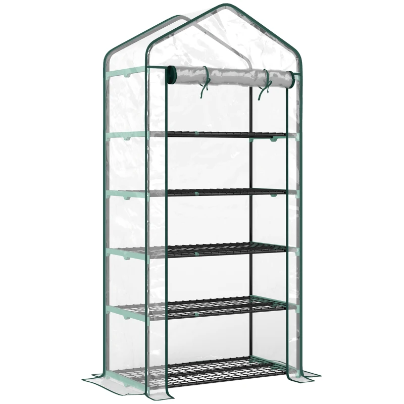 Outsunny Serre de jardin PVC avec étagères 5 niveaux, serre de balcon, châssis en acier, porte zippée, 90x49x193cm, transparent