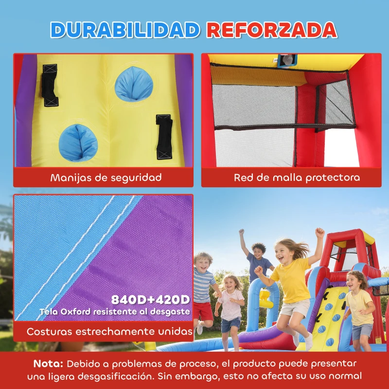 AIYAPLAY Castillo Hinchable Acuático con Soplador 550W Tobogán Pared de Escalada Piscina Aro de Baloncesto Portería de Fútbol