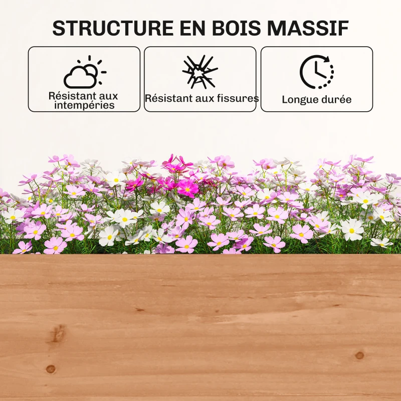 Outsunny Jardinière Surélevée en Bois avec 4 Étages, avec Trous de Drainage et Doublure en Tissu, 85x45x140cm, Marron