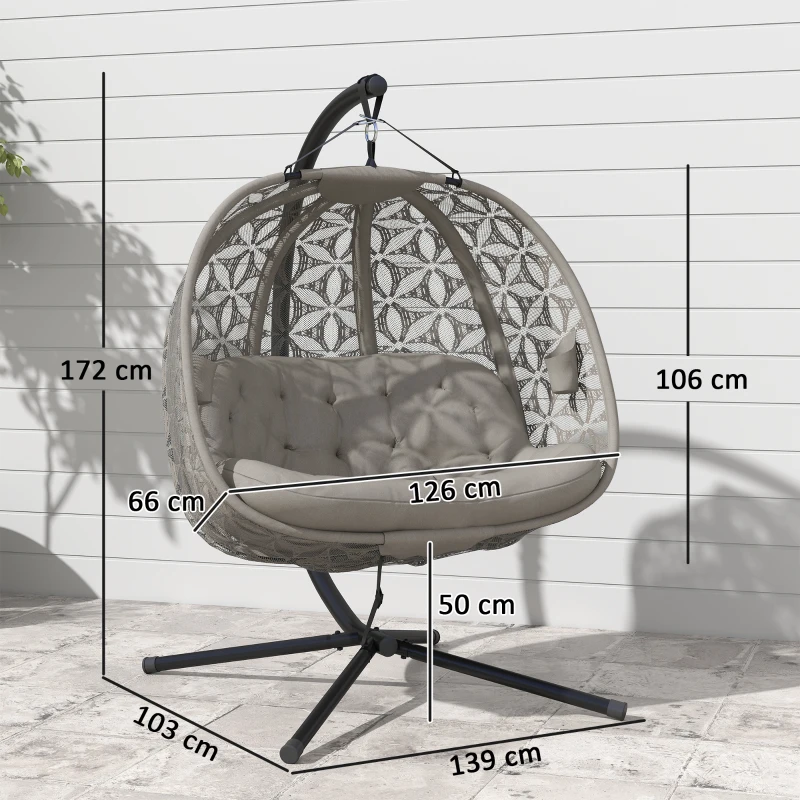 Outsunny Fauteuil suspendu avec structure pour 2 personnes pliable Panier suspendu avec coussin épais porte-gobelets sangle de sécurité