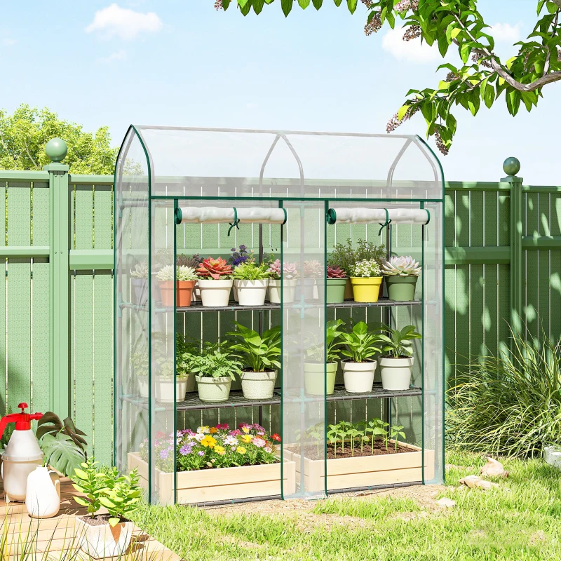 Outsunny Serre de Jardin, Petite Serre de Balcon étagères 3 niveaux en Bâche PVC et Châssis Acier, 143 x 46 x 165 cm, transparent