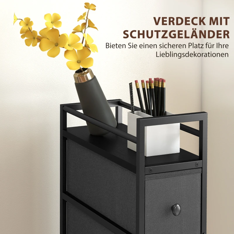 HOMCOM Kommode Schrank mit 4 Schubladen aus Vliesstoff Aufbewahrungsschrank mit Stahlrahmen, 20cm x 43cm x 81,5cm, Schwarz