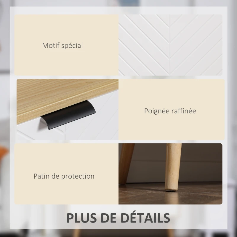 HOMCOM Buffet salon, meuble de rangement avec 2 portes et étagère réglable, 77 x 35 x 77,5 cm, blanc et bois naturel