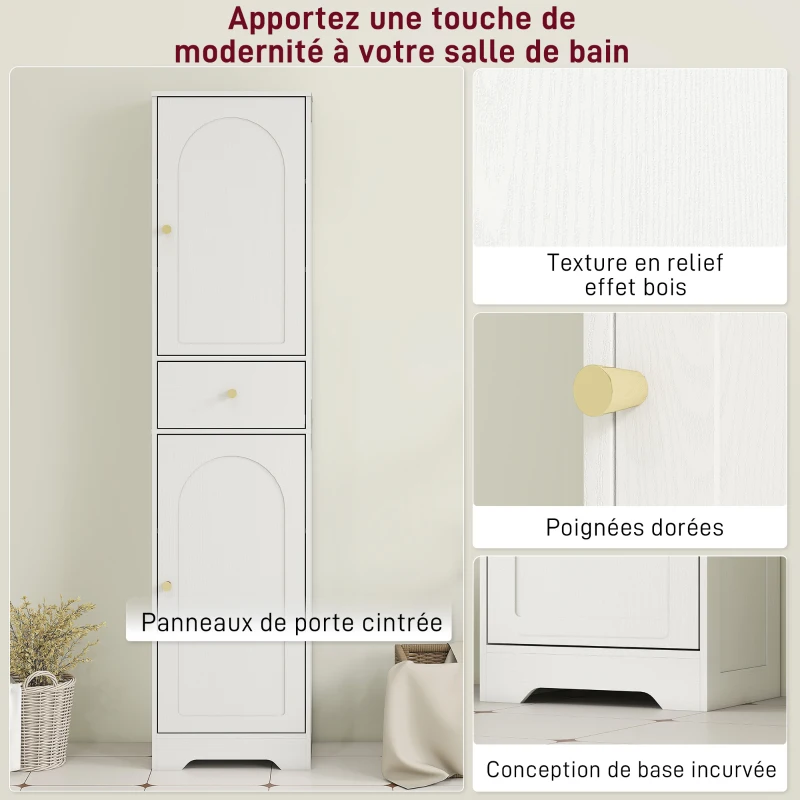 HOMCOM Armoire salle de bain haute meuble de rangement colonne avec placards tiroir et étagères réglables 40x29,5x170cm blanc