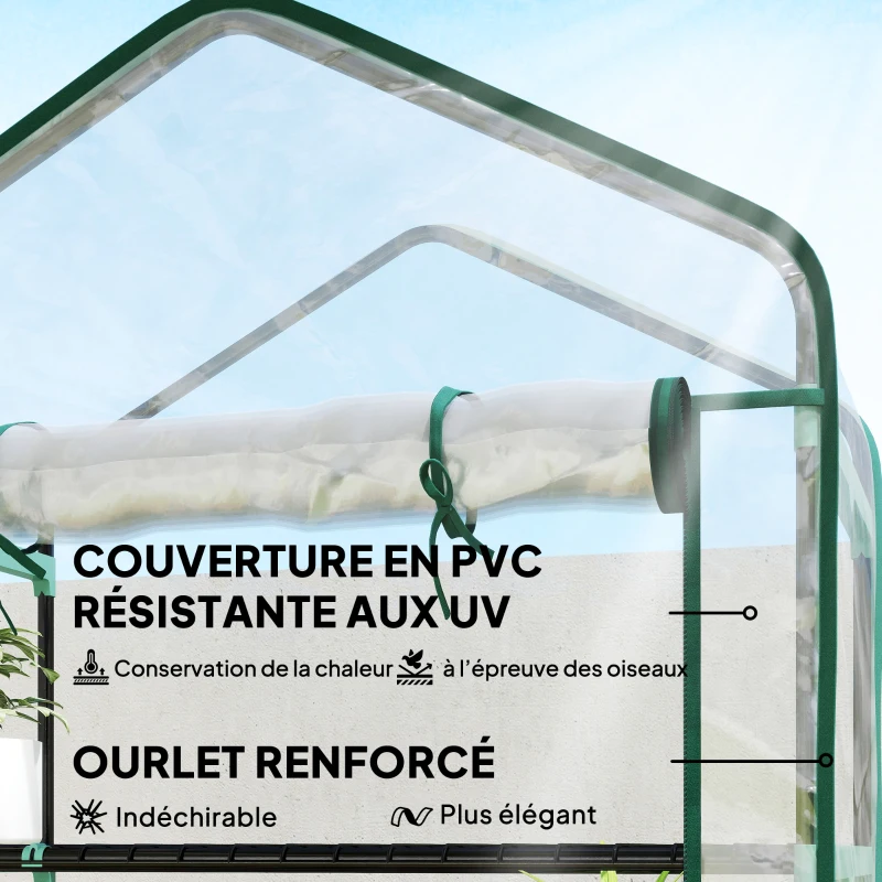 Outsunny Serre de jardin PVC avec étagères 5 niveaux, serre de balcon, châssis en acier, porte zippée, 90x49x193cm, transparent