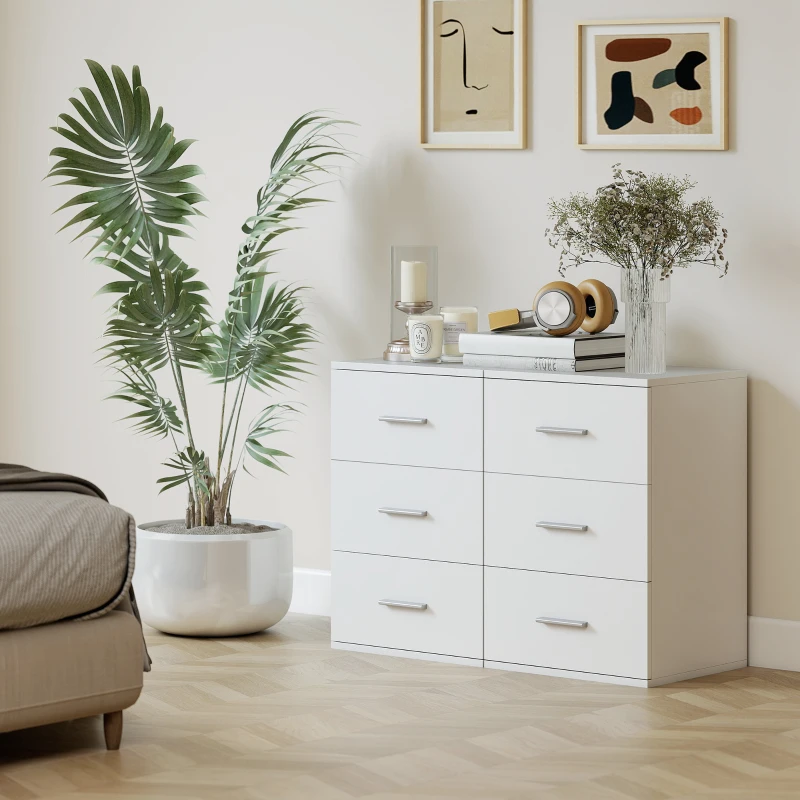 HOMCOM Nachttisch mit 3 Schubladen, Beistell-Kommode für Schlafzimmer, MDF, Weiß