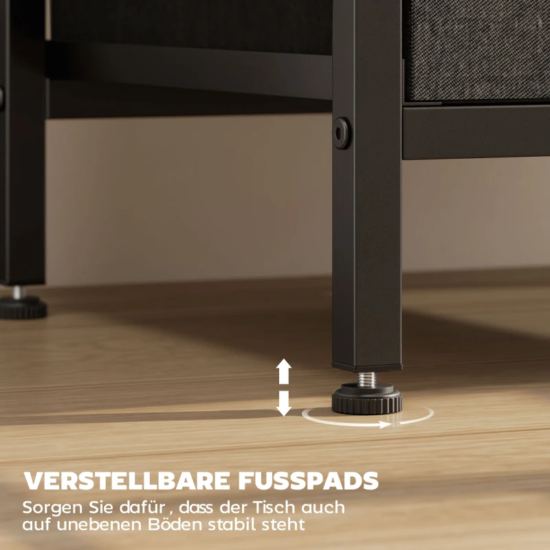 HOMCOM Couchtisch Beistelltisch mit Ladestation, Stahlrahmen, USB-C-Anschlüssen, Schubladen, Haken, 40cm x 30cm x 60cm Schwarz