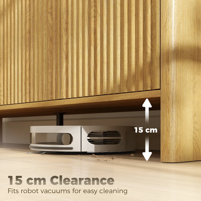 HOMCOM Bufet living, mobilier de depozitare cu 4 uși canelate, raft reglabil, deschidere prin apăsare, 147x40x77cm, stejar