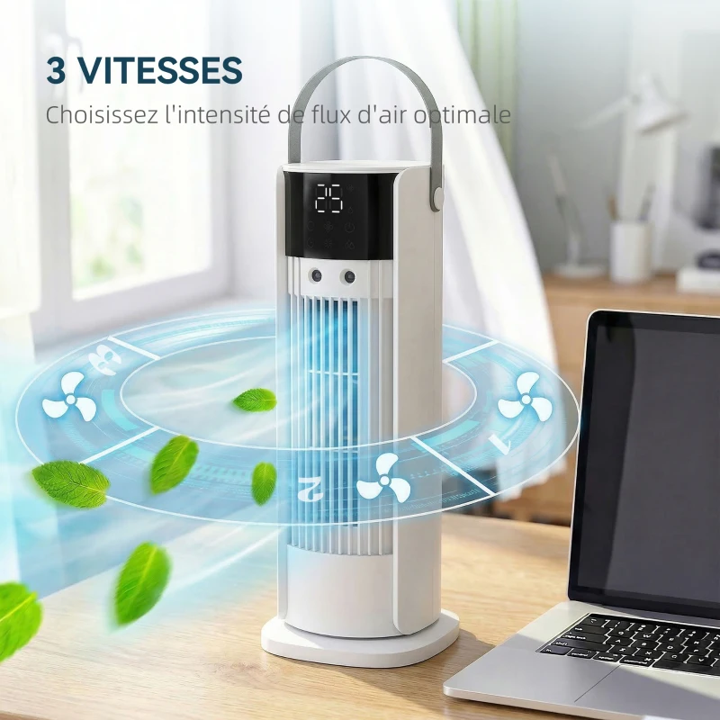 HOMCOM Ventilateur de table colonne avec brumisateur et éclairage RGB, ventilateur de bureau 3 vitesses, oscillation 90°, blanc