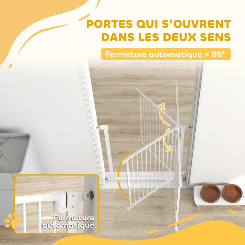 PawHut Barrière de sécurité pour chiens et bébés 76 à 80 cm avec extension fixation par pression sans perçage 76 à 80cm blanc
