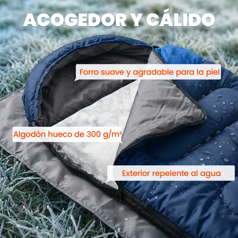 Outsunny Saco de Dormir Adulto Ligero y Compacto para 3 Estaciones Impermeable Portátil Tamaño Pequeño para Acampar Azul Marino