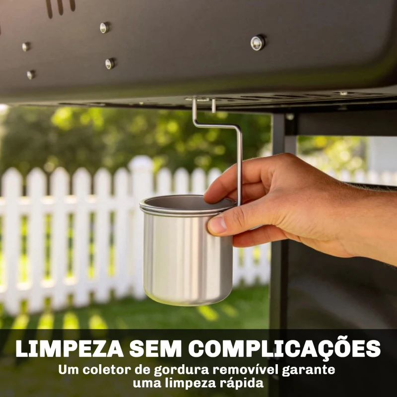 Outsunny Barbecue a Gás BBQ com 2 Queimadores de 5 kW Termómetro Mesas Laterais Prateleira Grelha de Aquecimento 2 Rodas Preto