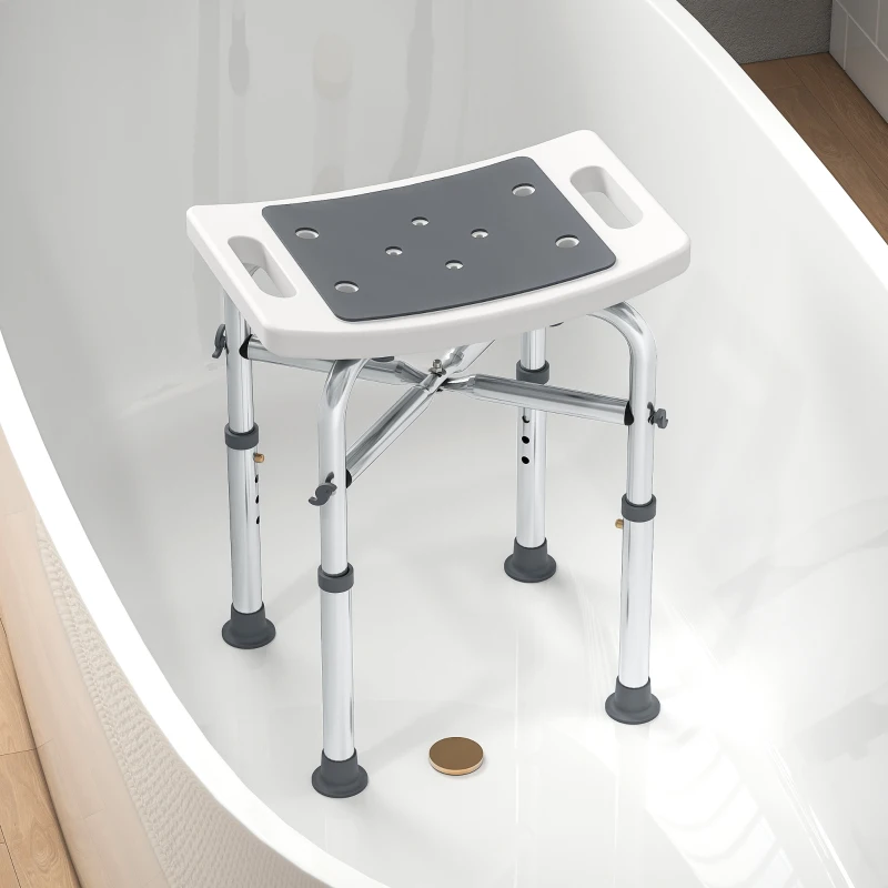 HOMCOM Tabouret de douche chaise de douche - assise rembourré et réglable, patins à ventouses antidérapants, en aluminium gris