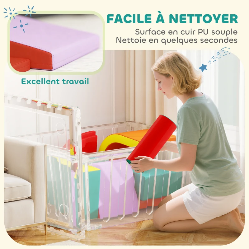 AIYAPLAY Parcours motricité bébé 10PCS, module motricité bébé en mousse EPE avec housse en revêtement PU, multicolore