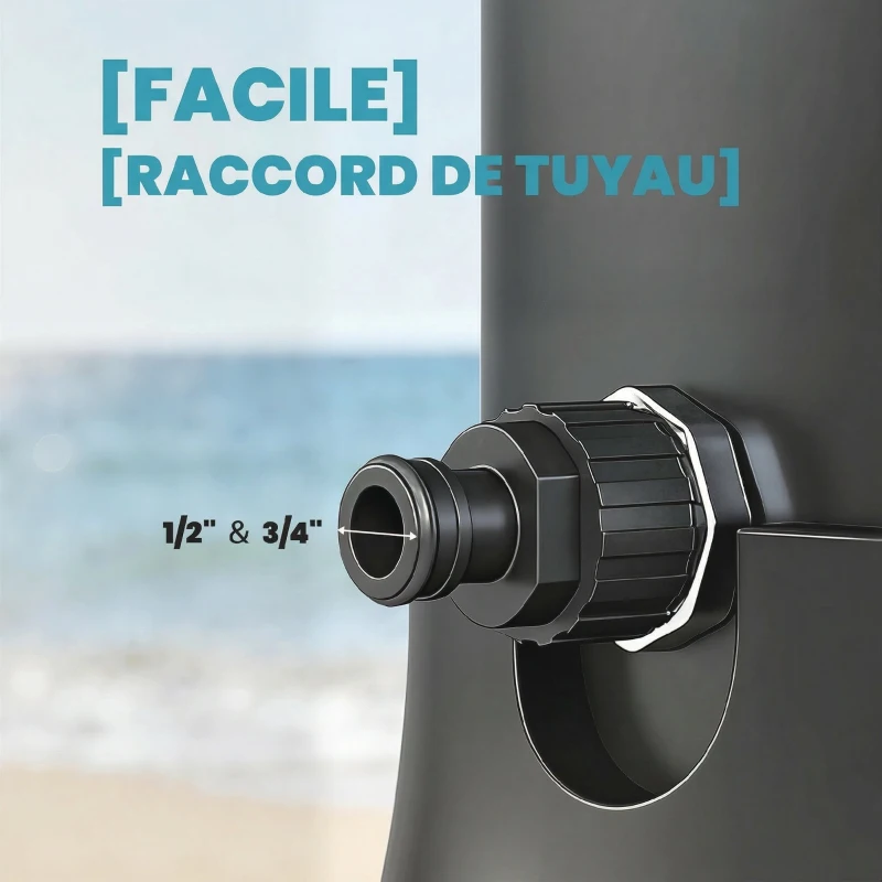 Outsunny Douche Solaire de Jardin 40L avec Douchette à Main et Robinet Lave-Pieds Mitigeur Eau Chaude 218cm de Haut Anti-UV Noir