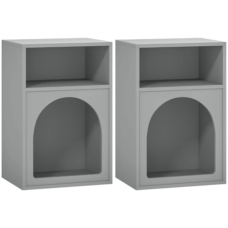 HOMCOM Lot de 2 tables de chevet, table de nuit avec compartiments ouverts, design arqué, 40 x 30 x 60 cm, gris