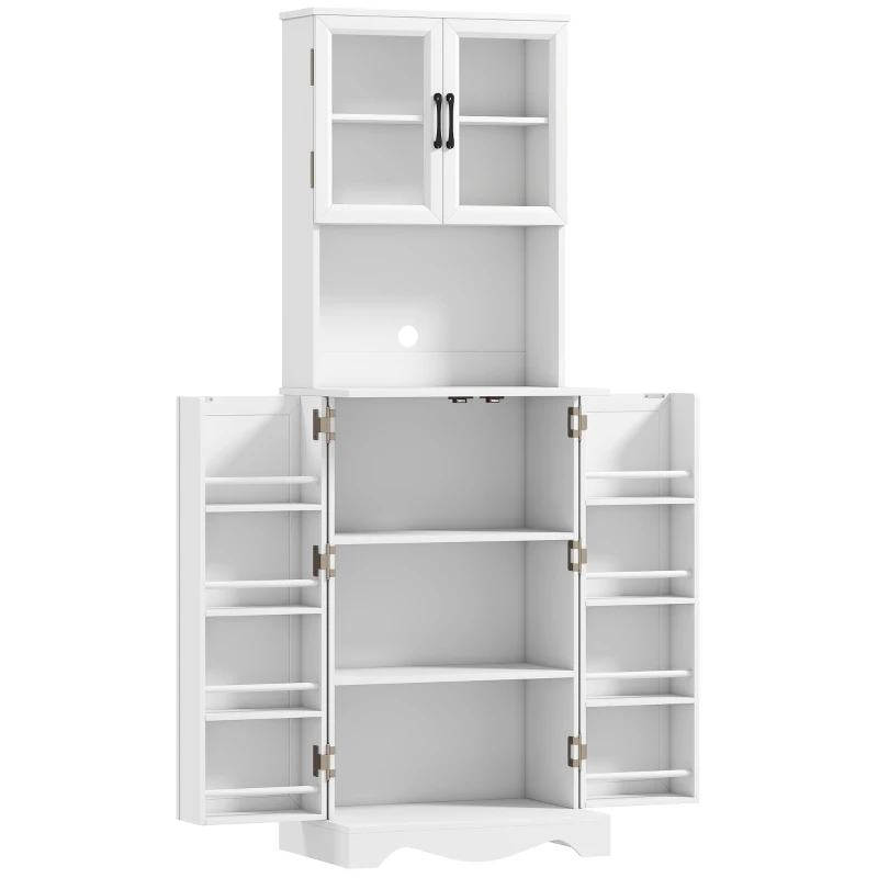 HOMCOM Buffet haut cuisine armoire de cuisine 4 portes 8 porte-épices plan de travail étagère réglable 60x39,5x179,6cm blanc(m-12)