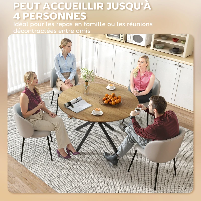 HOMCOM Table à manger ronde pour 4 personnes 120 cm style industriel avec plateau aspect bois, piètement croisé en acier, chêne