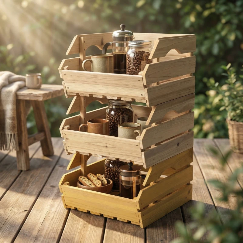 Outsunny Support de Corbeille à Fruits en Bois de Sapin à 3 Étages Amovibles, pour Fruits et Légumes, 27x37,5x60cm, Naturel