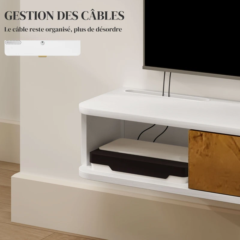 HOMCOM Ensemble meuble TV suspendu avec étagère murale meuble télé bois mural passe-câbles 120 x 24 x 16 cm blanc