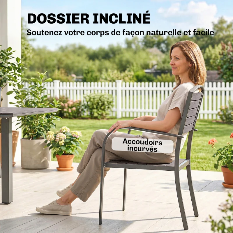 Outsunny Salon de Jardin 8 Personnes Table de Jardin Extensible 150-225cm avec Plateau Polybois et 8 Chaises Aluminium Gris