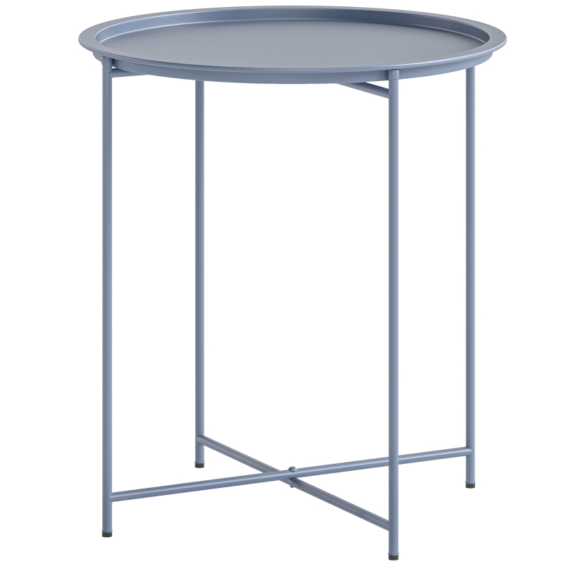 Outsunny Tavolino rotondo pieghevole con piano rimovibile, Ø46x50 cm, Blu