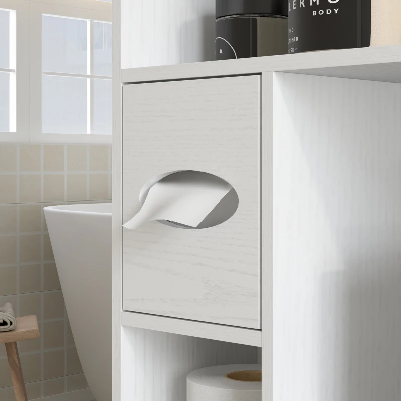 HOMCOM Meuble WC dessus de toilette avec placard à porte de grange, étagère réglable, compartiments et porte-papier, blanc