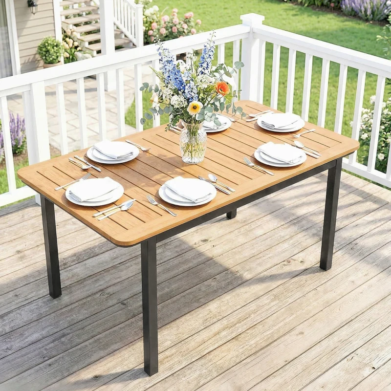 Outsunny Table de Jardin 6 Personnes Rectangulaire en Bois Composite Cadre en Métal et Plateau à Lattes 127x70cm Marron