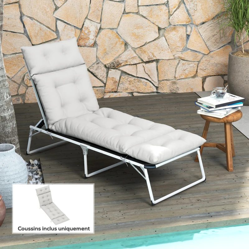 Outsunny Coussin bain de soleil épais coussin chaise longue 190 x 56 x 10 cm, UPF20+, matelas transat six attaches, gris clair