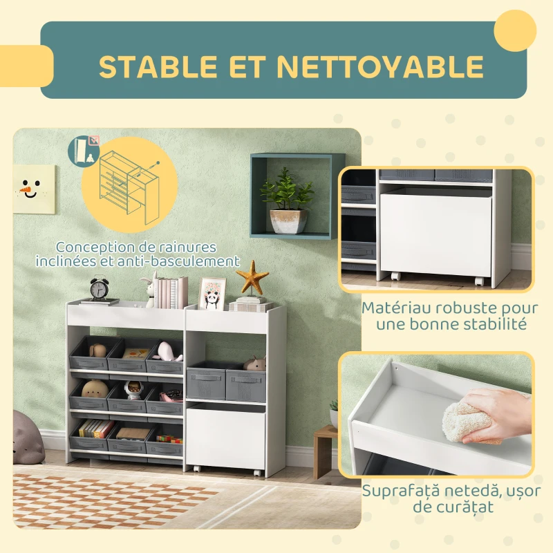AIYAPLAY Étagère à jouets pour enfants étagère à livres 11 bacs de rangements en tissu non tissé 105 x 30 x 80 cm blanc