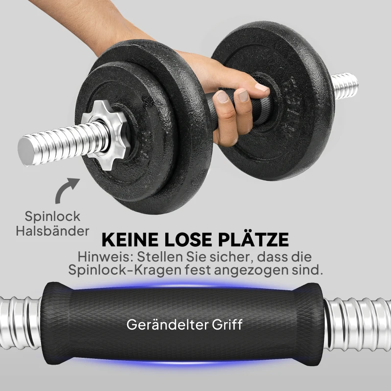 SPORTNOW Hantelset 2-in-1 Kurzhanteln Langhanteln verstellbar bis 20 KG mit rutschfestem Griff für Krafttraining Zuhause Grau