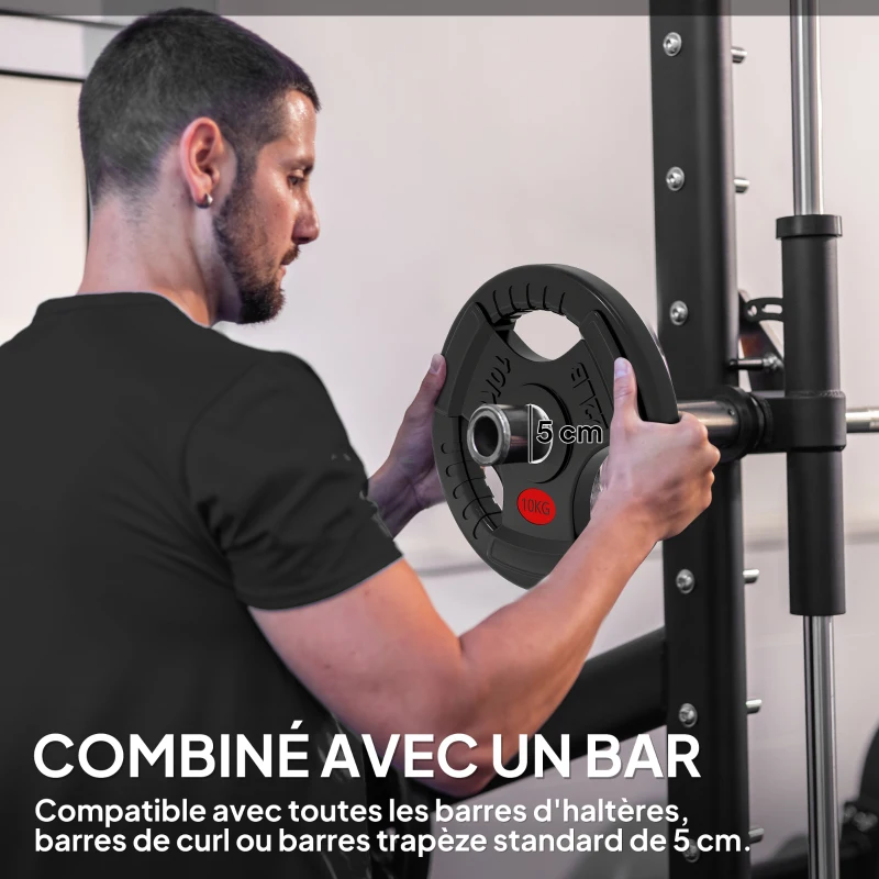 SPORTNOW Disques de Poids en Plastique 20 kg, Plaques de Poids 2 x 10 kg, 3 Poignées, Trous de Ø 50 mm, Noir