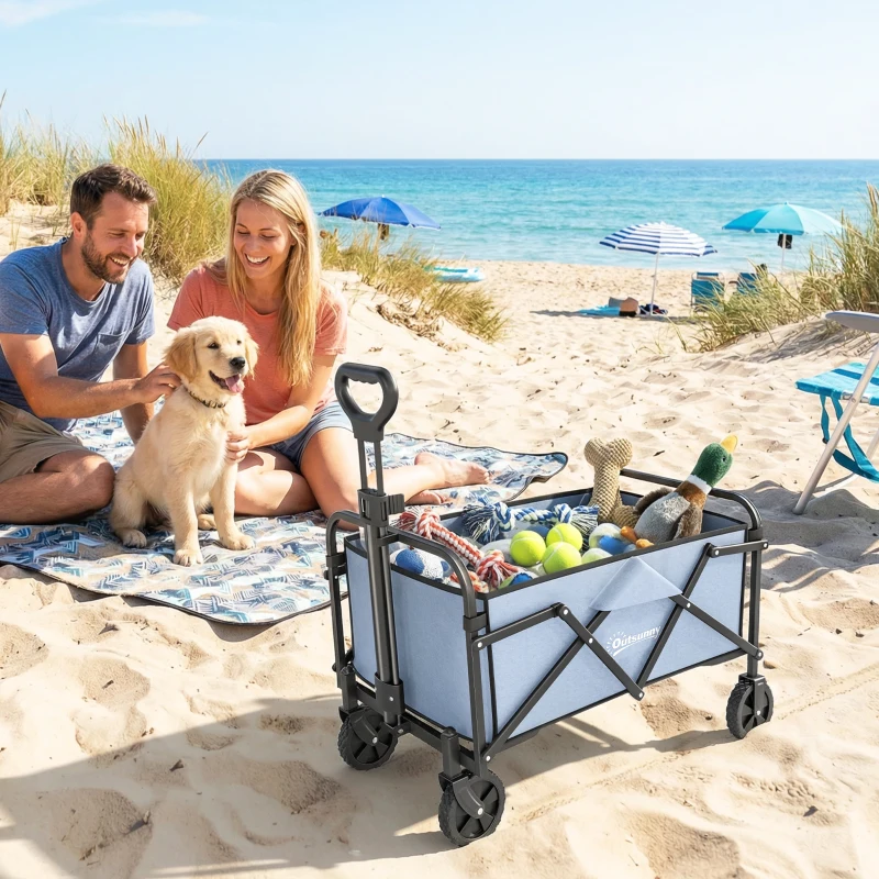 Outsunny Chariot de Jardin Charrette de Transport Pliable Tout-Terrain 66L Charge 68kg Poignée Réglable 81 x 45 x 89 cm Gris