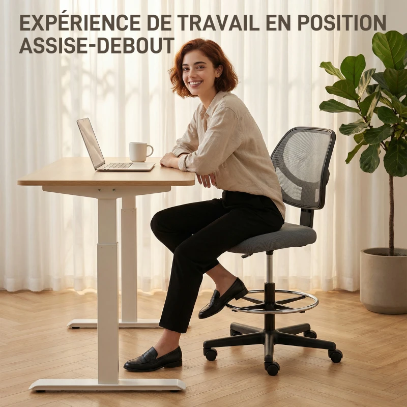 Vinsetto Chaise bureau ergonomique, fauteuil de bureau avec repose-pieds, chaise à dessin en maille, hauteur réglable, gris foncé