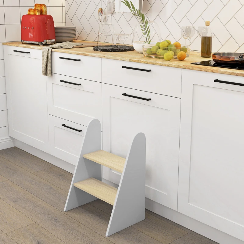 AIYAPLAY Marche pied enfant marchepied enfants 2 marches pour enfants 3 à 8 ans en bois charge max. 20 kg blanc