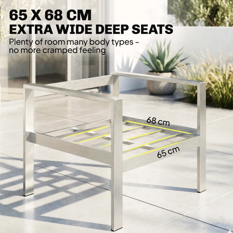 Outsunny 4 Seater Garden Furniture Set, Extra Wide Deep Garden Sofa Set with Olefin Cushions, Brushed Aluminium Frame, Dark Grey