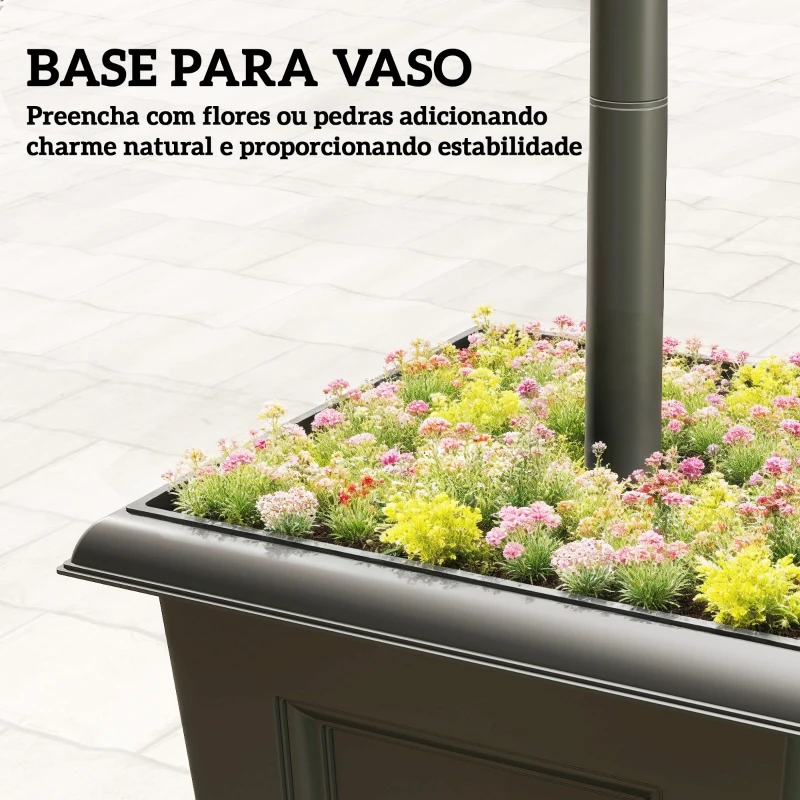 Outsunny Candeeiro Solar Exterior de Jardim com Vaso Poste de Alumínio IP44 Ligação Automática 33x33x160 cm Preto