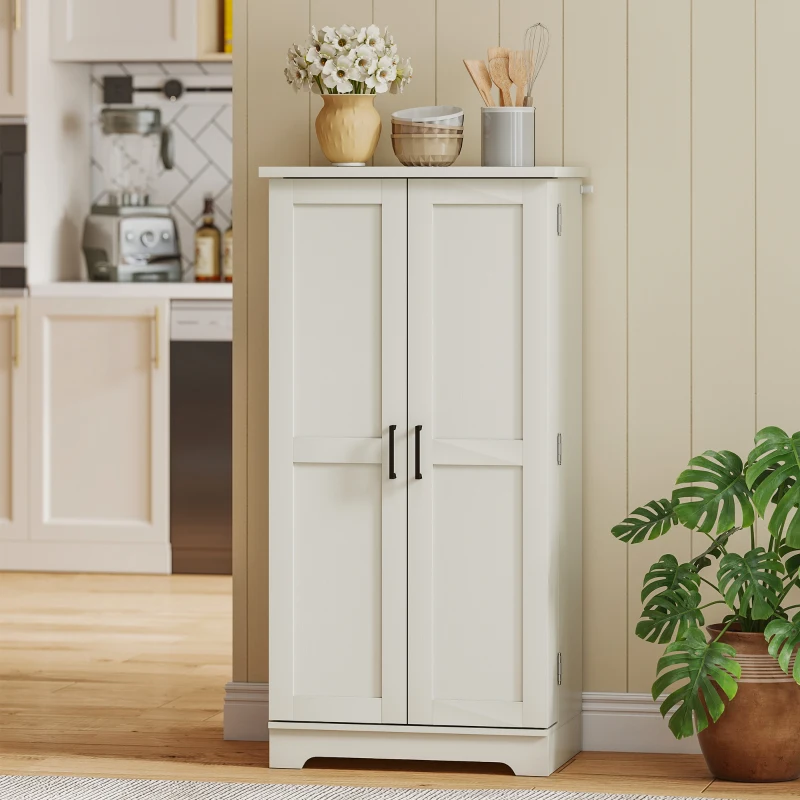 HOMCOM Buffet cuisine armoire de cuisine 5 niveaux avec portes et étagères réglables 60l x 40P x 120H cm grain de bois crème(m-8)