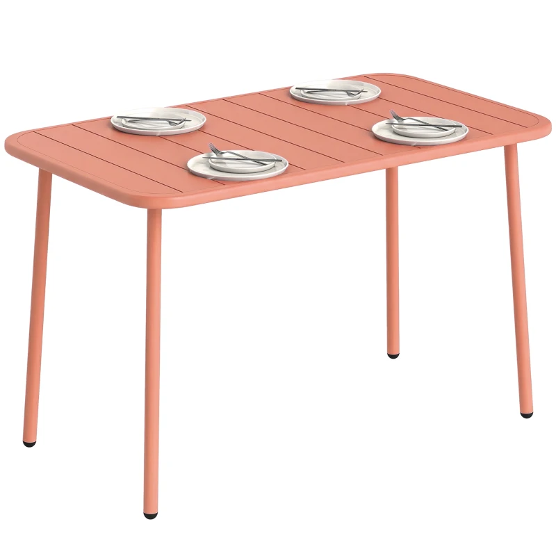 Outsunny Table de Salle à Manger Extérieure 120x70cm pour 4 Personnes, Table de Jardin Rectangulaire avec Plateau à Lattes, Rouge
