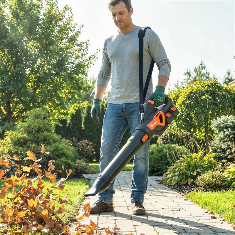 Outsunny Souffleur de Feuilles sans Fil avec Moteur Brushless 900W Batterie 36v (2x4,0Ah) Puissant 15,2 m³/min Orange et Noir