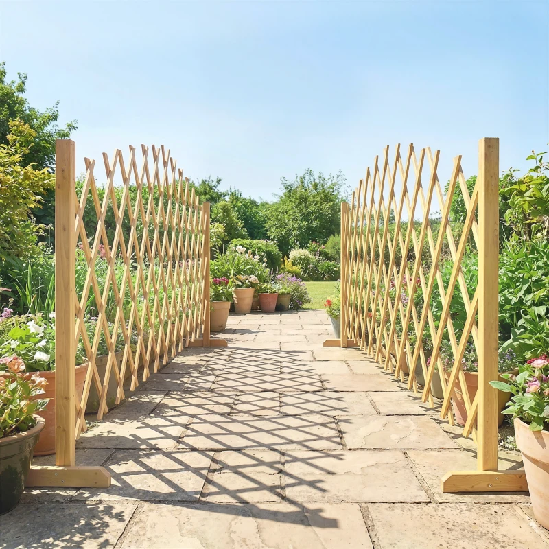 Outsunny Lot de 2 Barrieres Extensibles en Bois de Sapin, pour Intérieur Extérieur Balcon Jardin, 180x30x103cm, Naturel