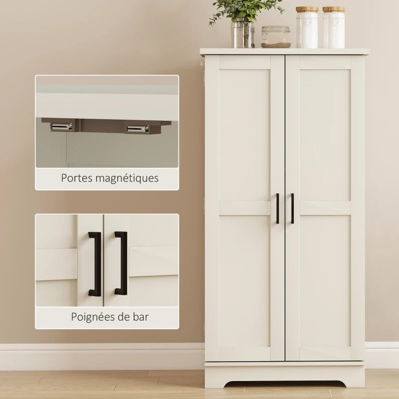 HOMCOM Buffet cuisine armoire de cuisine 5 niveaux avec portes et étagères réglables 60l x 40P x 120H cm grain de bois crème(m-6)